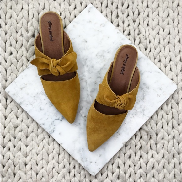 Jeffrey Campbell Shoes - Jeffrey Campbell Mustard Suede Knotted Mules